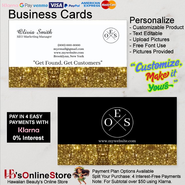Gold Black Elegant Carte de visite 17 avec Modèle (Gold Black Elegant Business Card with Template 17.)