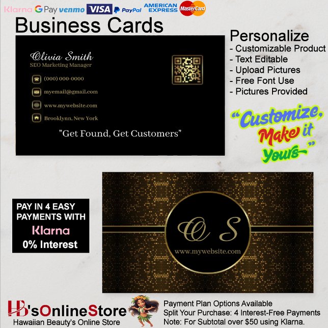 Gold Black Elegant QR Code Carte de visite 18 (Gold Black Elegant QR Code Business Card 18.)