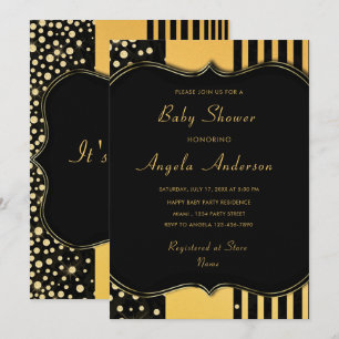 Gold Black encadré bébé garçon douche Invitation