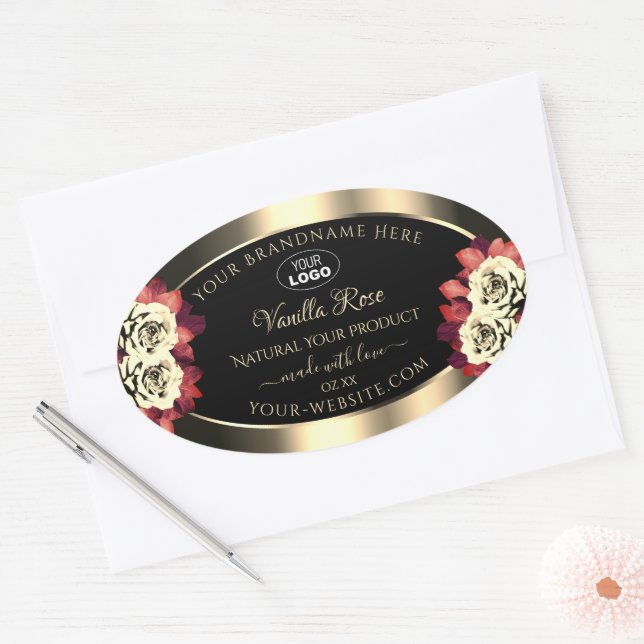 Gold Black Étiquettes Crème rouge Roses Ajouter le (Enveloppe)