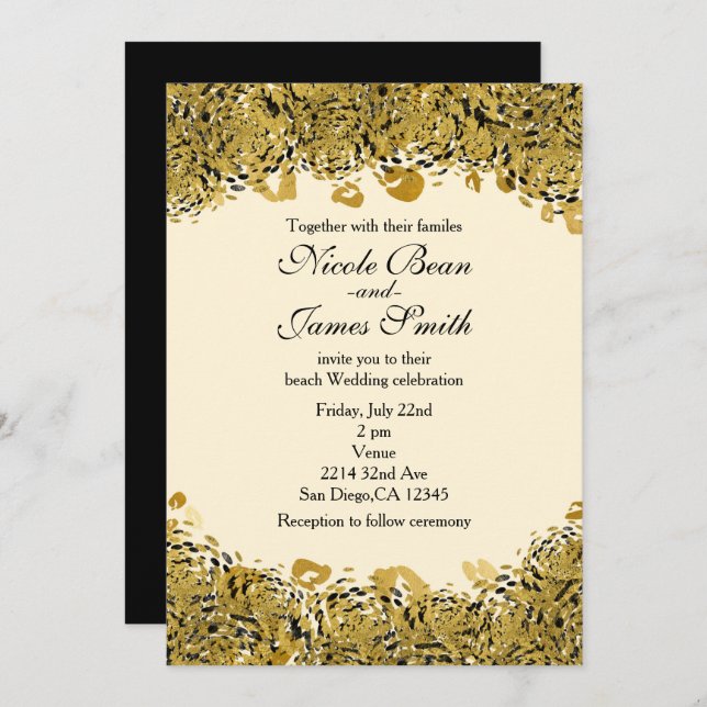 Gold & Black Exotic Jungle Cheetah Invitations (Devant / Derrière)