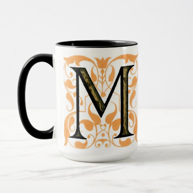 Gold & Black Floral 'M' - Mug (Gauche)