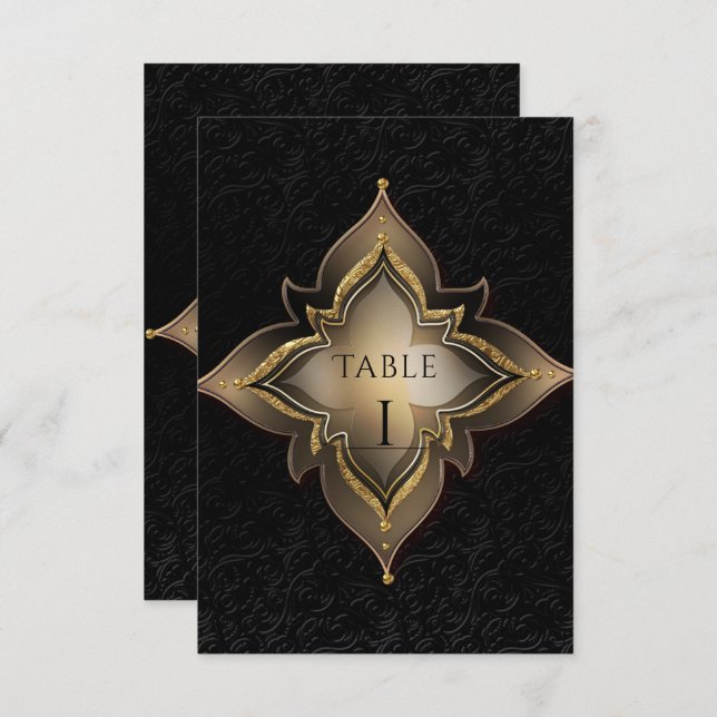 Gold Black Glam Exotic Chic Party Numéro de table (Devant / Derrière)