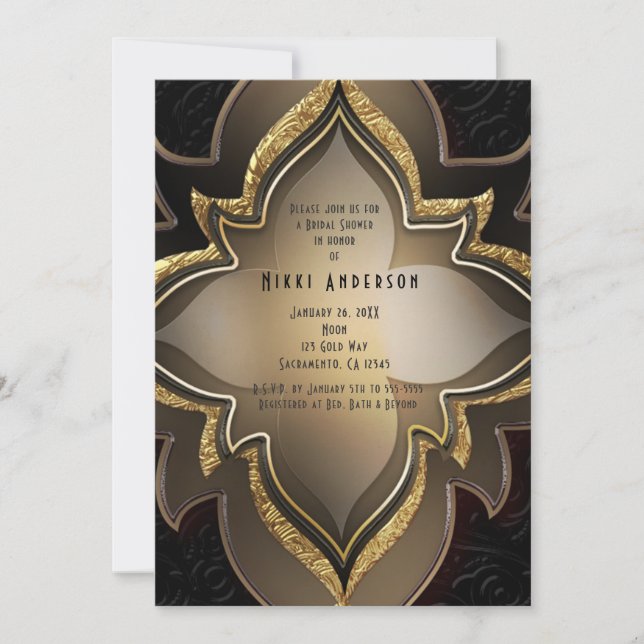 Gold Black Glam Exotic Flower Party Invitations (Devant)