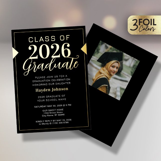 Gold & Black Graduation Party Foil Invitation (Créateur téléchargé)