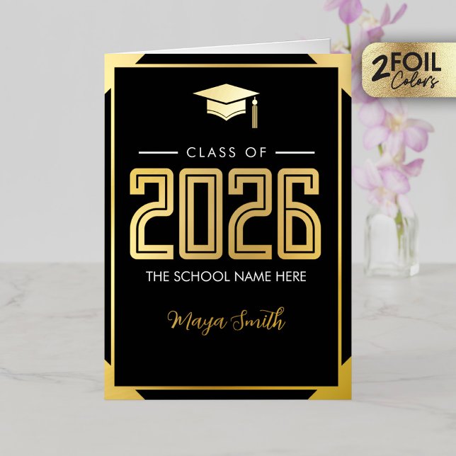 Gold Black Graduation Real Foil Carte de voeux (Créateur téléchargé)