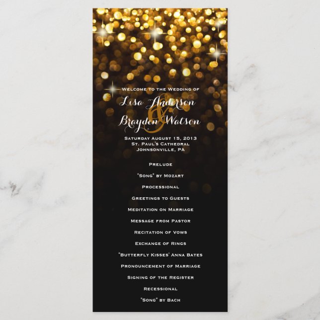 Gold Black Hollywood Glitz Glam Wedding Programme (Devant)