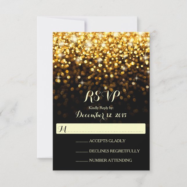 Gold Black Hollywood Glitz Glam Wedding RSVP (Devant)