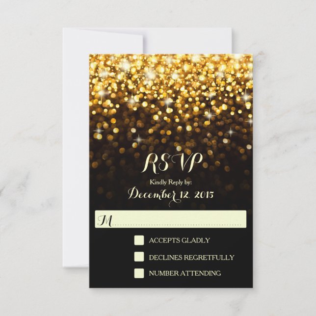 Gold Black Hollywood Glitz Glam Wedding RSVP (Devant)
