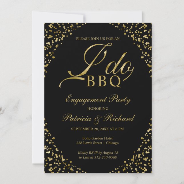 Gold Black I DO BBQ Engagement Party Invitation (Devant)