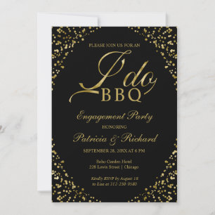 Gold Black I DO BBQ Engagement Party Invitation
