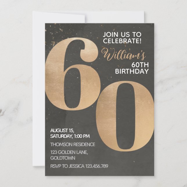 Gold Black Invitation de 60e anniversaire (Devant)