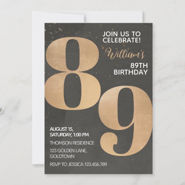 Gold Black Invitation du 89e anniversaire (Devant)