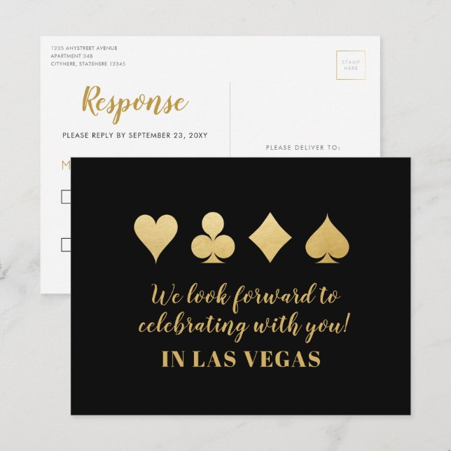 Gold Black Las Vegas Wedding Carte de réponse RSVP (Devant / Derrière)