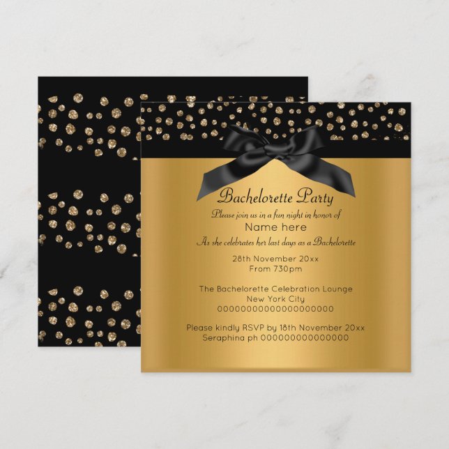GOLD BLACK LEOPARD DIAMOND BACHELORETTE INVITATION (Devant / Derrière)