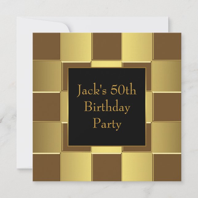 Gold Black Mans 50th Birthday Party Invitations (Devant)