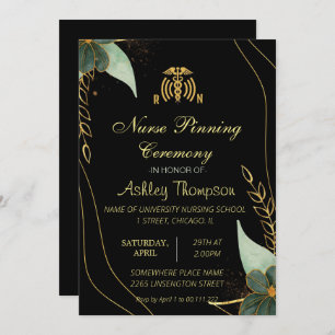 Gold Black Nuring Pinning Cérémonie Invitations