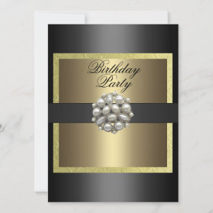 Gold & Black Pearl Design Invitation Anniversaire