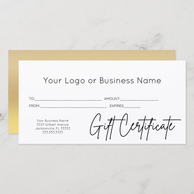 Gold Black Script Logo Certificat cadeau d'affaire (Devant / Derrière)