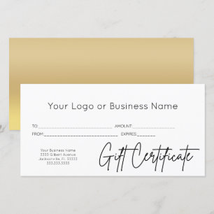 Gold Black Script Logo Certificat cadeau d'affaire