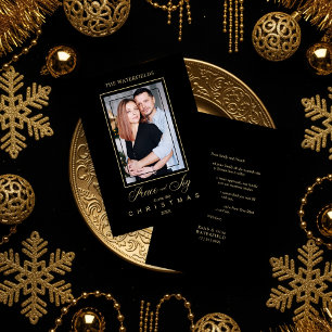 Gold Black Simple Modern Christmas Photo Famille