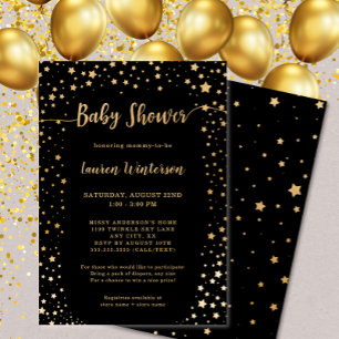 Gold Black Stars Baby shower Invitation