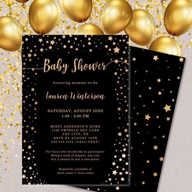 Gold Black Stars Baby shower Invitation (Créateur téléchargé)