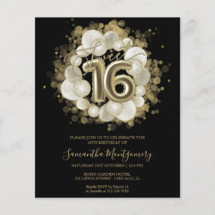 Gold Black Sweet 16 Invitations Budget