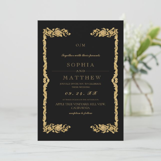  Gold Black Wedding Photo Invitation (Debout devant)