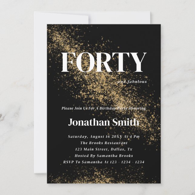 Gold Black & White 40th Birthday Invitation (Devant)
