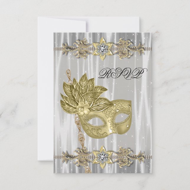 Gold Black White Masquerade Party RSVP (Devant)