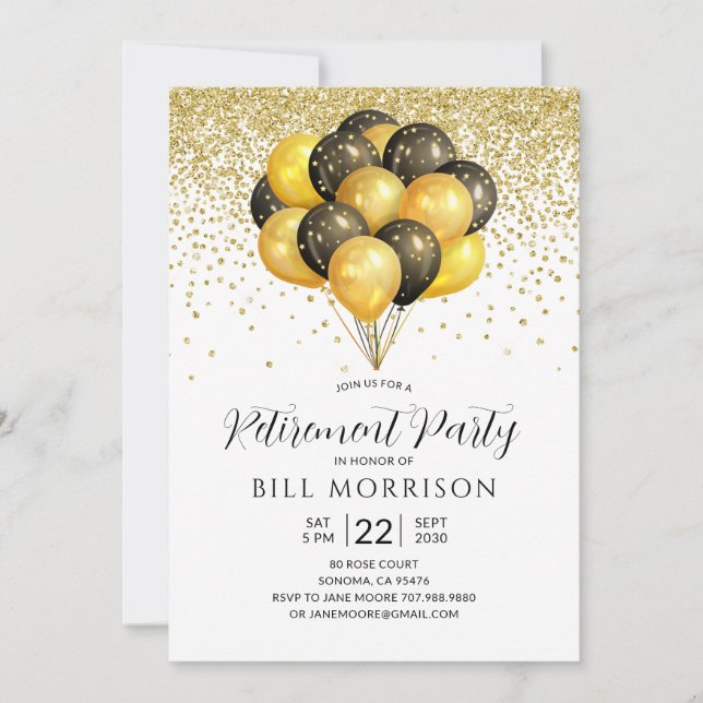 Gold Black White Retraite Invitation Carte postale (Devant)