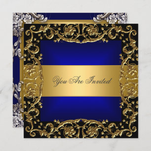 Gold Blue Anniversaire Fête Invitation