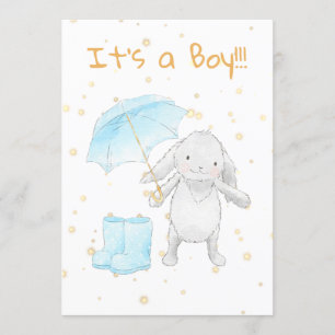 *~* Gold Blue Bunny Umbrella Douche Invitation