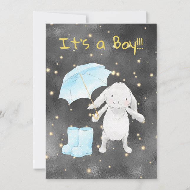 *~* Gold Blue Bunny Umbrella Douche Invitation (Devant)