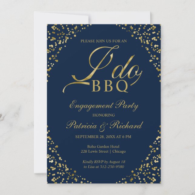 Gold Blue I DO BBQ Engagement Party Invitation (Devant)
