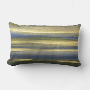 Gold Blue Lines Lumbar Coussin 33 cm x 53 cm