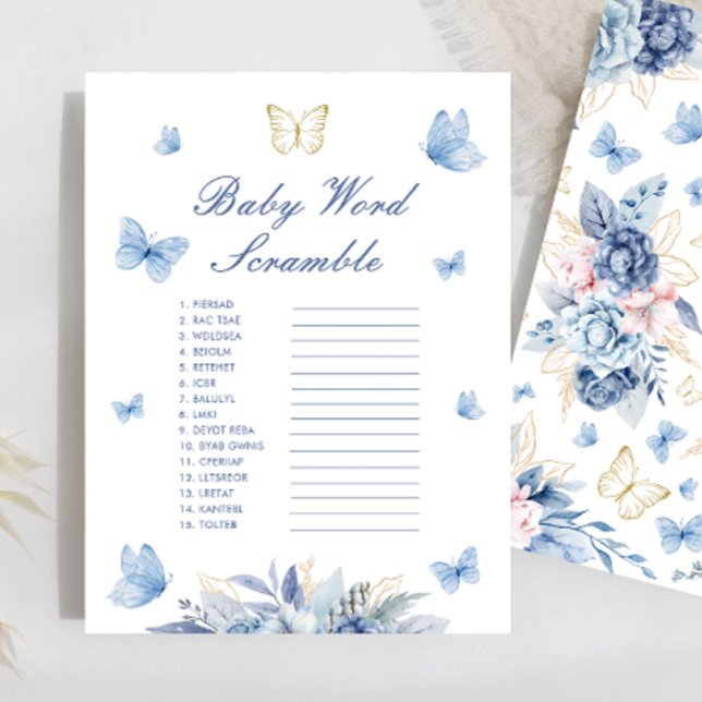 Gold Blue Little Butterfly Baby Word Scramble Jeu (Créateur téléchargé)
