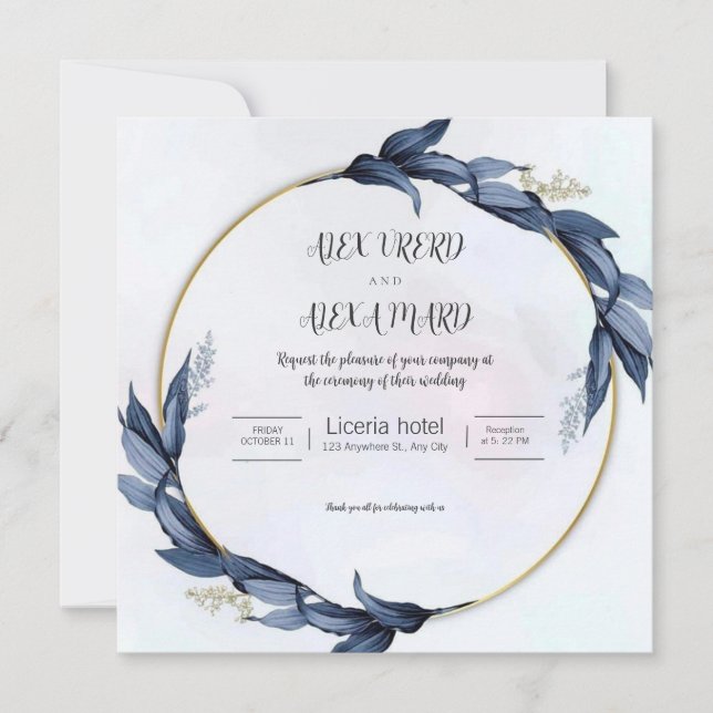 Gold Blue Luxury Weddind Invitation (Carré) (Devant)