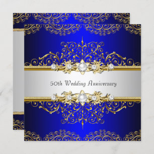 Gold Blue Swirl 50e Mariage Invitation de l'annive