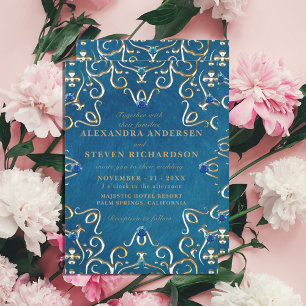Gold Blue Velvet Classy Faire-part de mariage de l