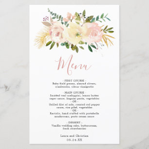 Gold Blush Rose Floral Élégant Menu Mariage