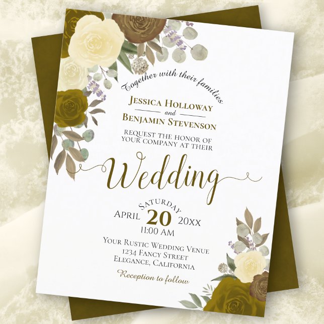 Gold Boho Chic Floral BUDGET Faire-part de mariage (Créateur téléchargé)