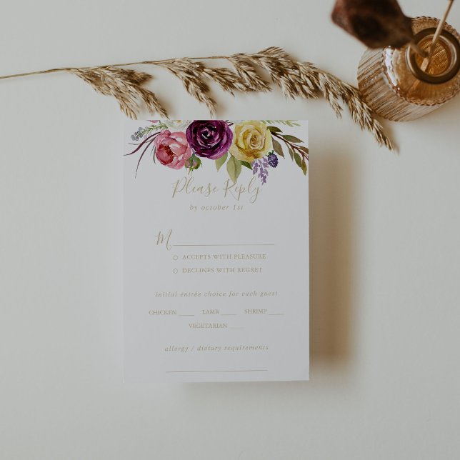 Gold Boho Tropical Floral Mariage Menu Choice RSVP (Créateur téléchargé)