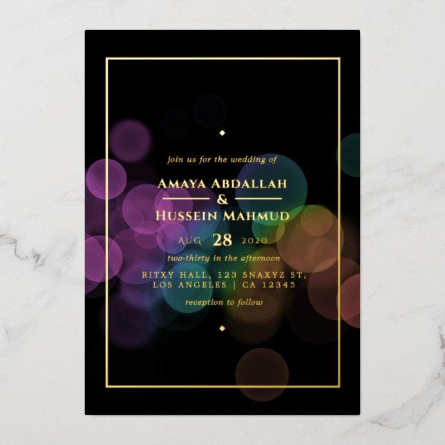 Gold Bokeh Mariage Foil Invitation (Recto)