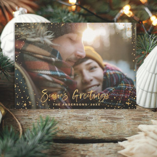 Gold Bonnes Fêtes stars 1 carte de vacances photo (Créateur téléchargé)