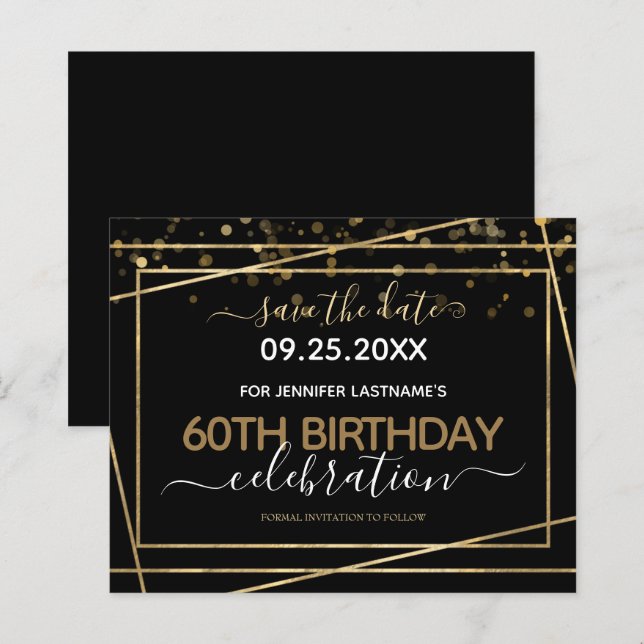 Gold Border 60th Birthday Enregistrer la date Budg (Devant / Derrière)