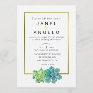 Gold Botanical Succulent Faire-part de mariage