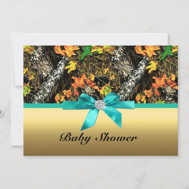 Gold Bow Camo Baby shower Party Invitation (Devant)