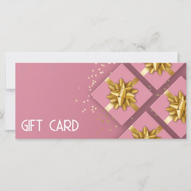 Gold Bow Festive Modern Pink boîte cadeau Carte ca (Devant)